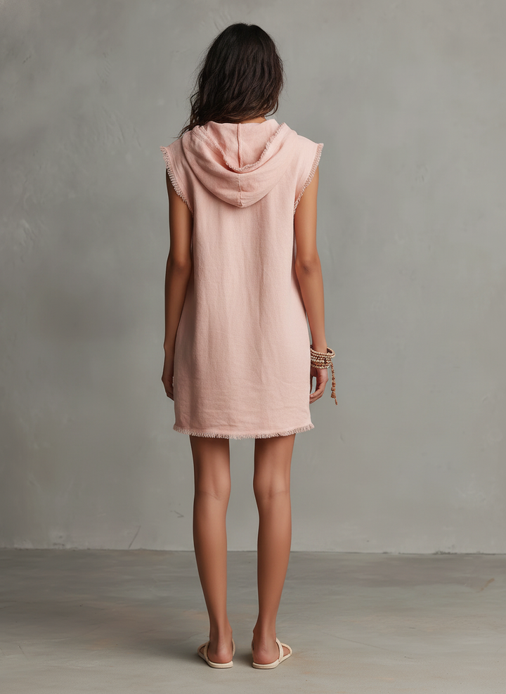 Minimalistisches Minikleid für Damen – mit Kapuze, ärmellos, offener Schnitt