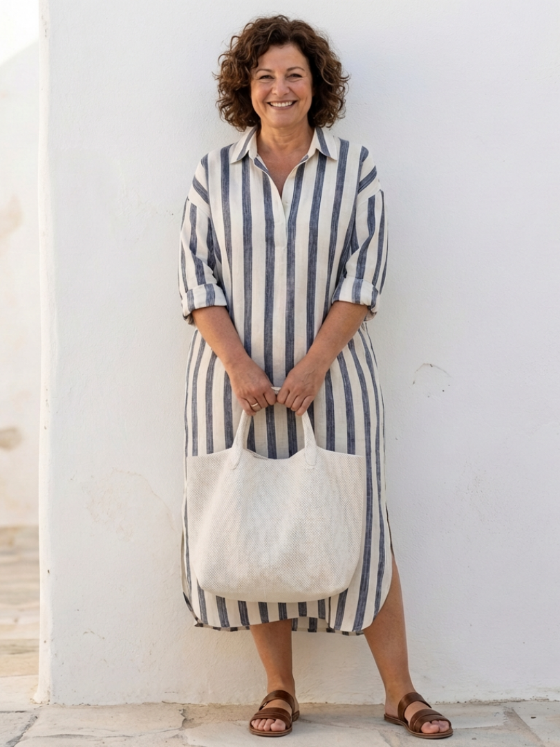 Naomi | Langärmliges gestreiftes Midi-Hemdkleid