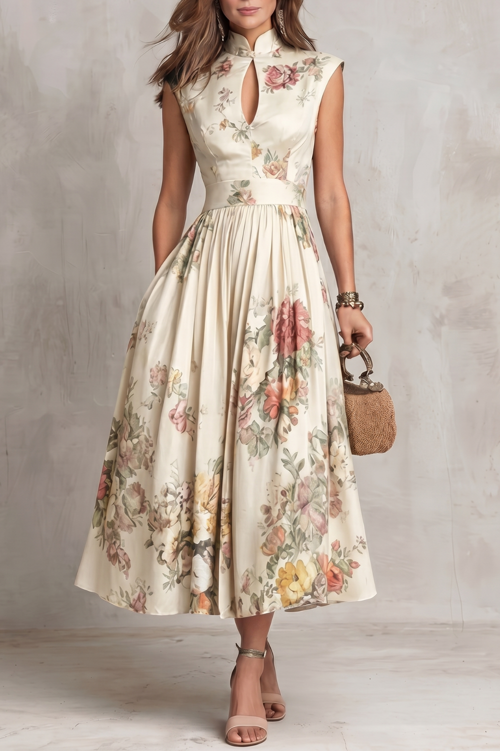 Noirelle | Damen Ärmelloses Blumenkleid Midi