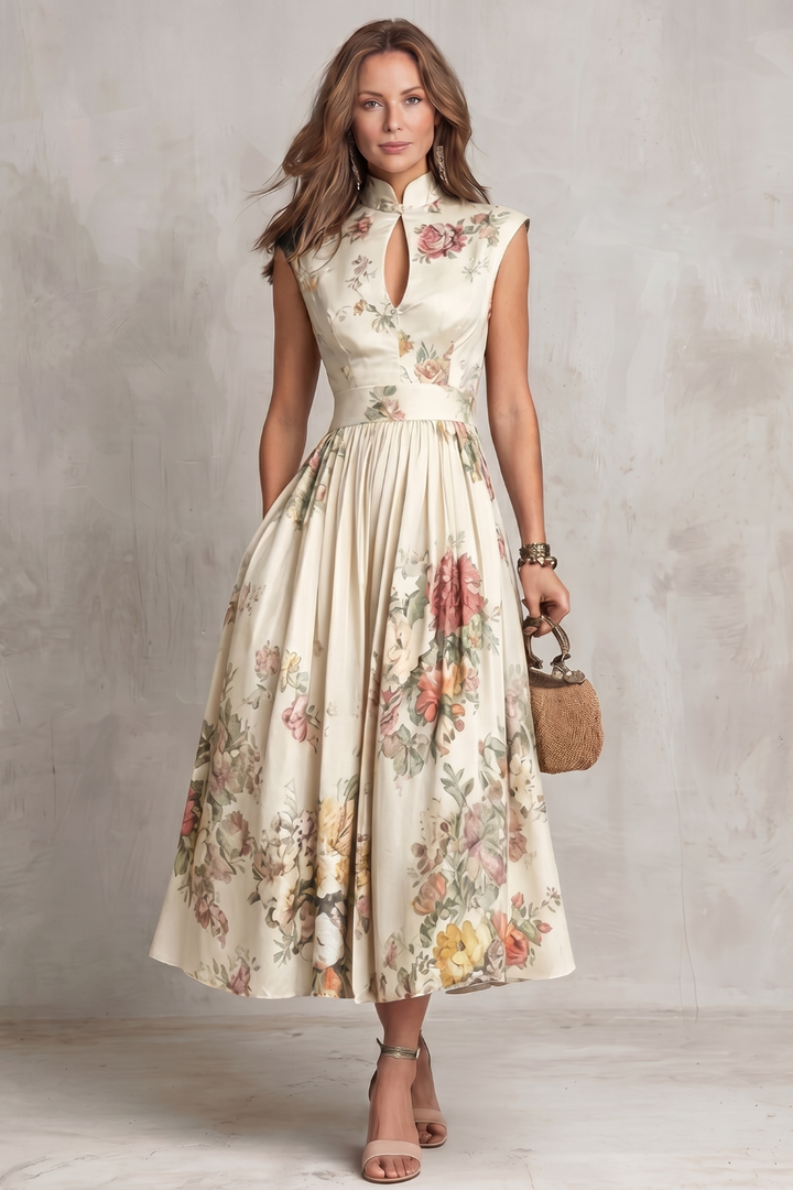 Noirelle | Damen Ärmelloses Blumenkleid Midi