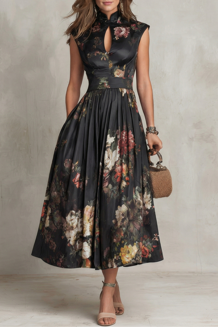 Noirelle | Damen Ärmelloses Blumenkleid Midi