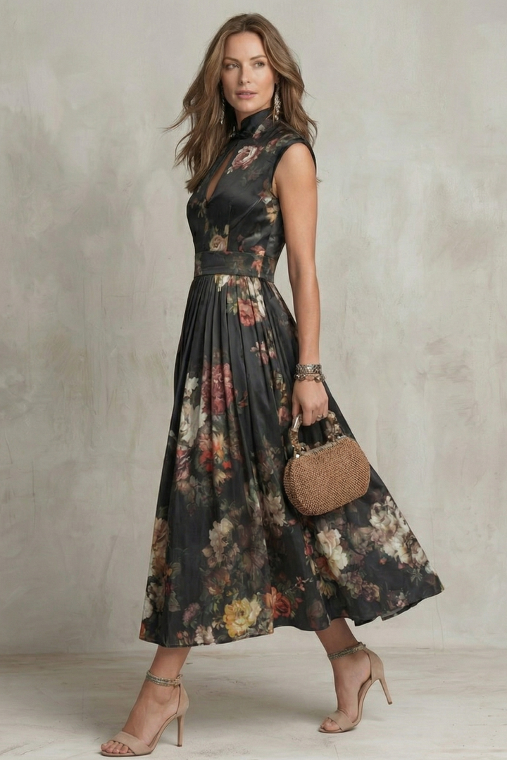 Noirelle | Damen Ärmelloses Blumenkleid Midi