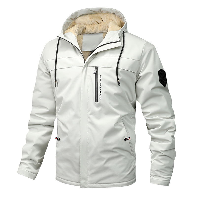 Herren winddichte Softshelljacke mit verstellbarer Kapuze und Fleece-Innenfutter