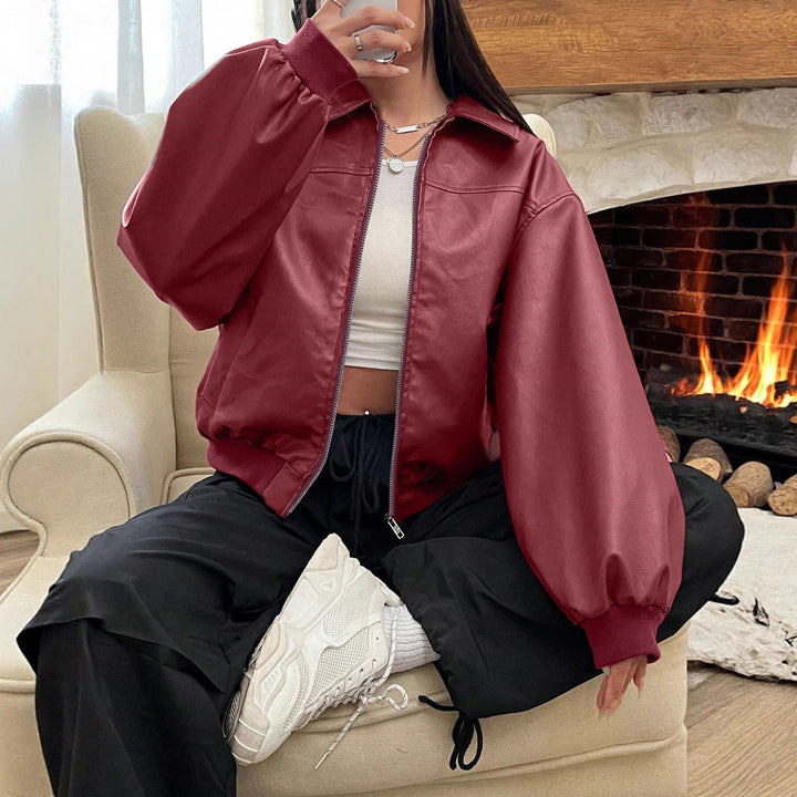 Giacca bomber da donna con colletto classico e cerniera integrale
