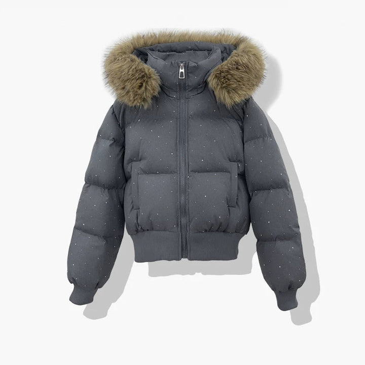 Damen kurzer gesteppter Pufferblouson mit abnehmbarer Kapuze