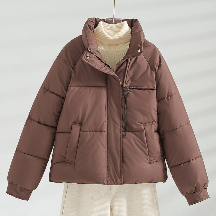 Damen kurze wattierte Boxy-Jacke mit hohem Stehkragen und Kordelzug