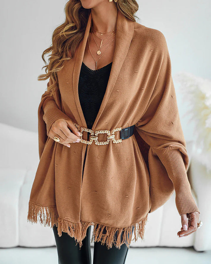 Damen Poncho mit Fransen