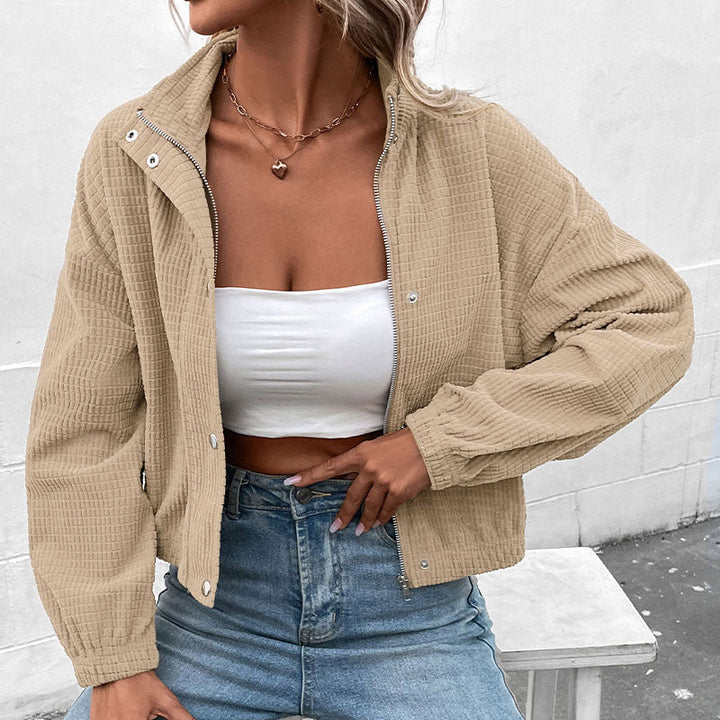 Damen Cropped Langarmjacke mit Taschen