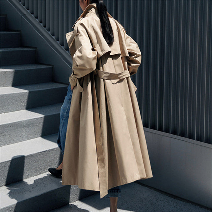 Damen Oversize-Trenchcoat mit Sturmklappe und abnehmbarem Bindegürtel