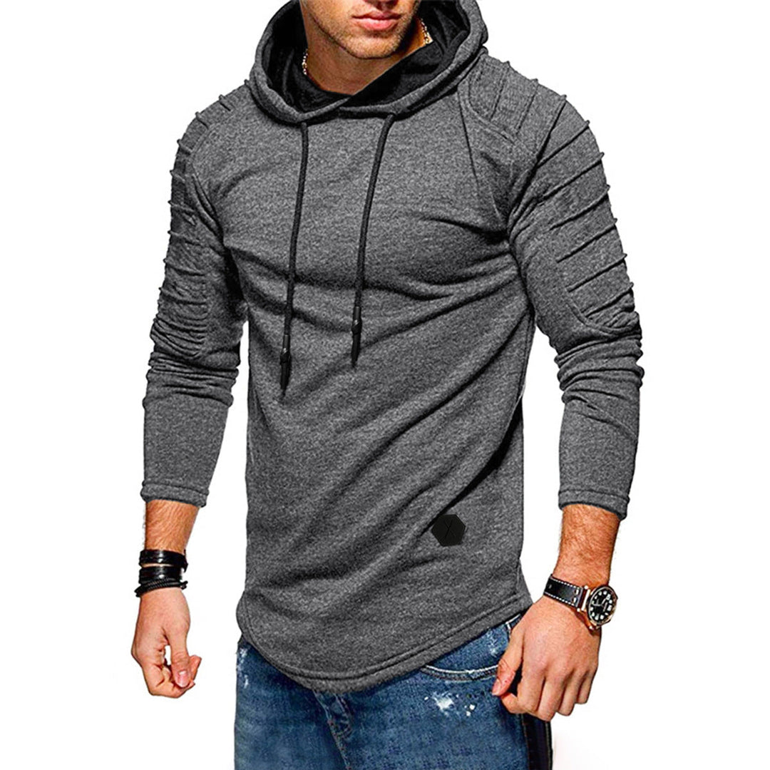 Felpa con cappuccio da uomo, modello lungo, con coulisse e maniche lunghe