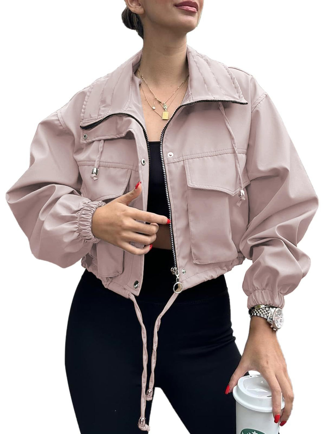 Damen Kurzjacke mit Kordelzug und elastischen Bündchen