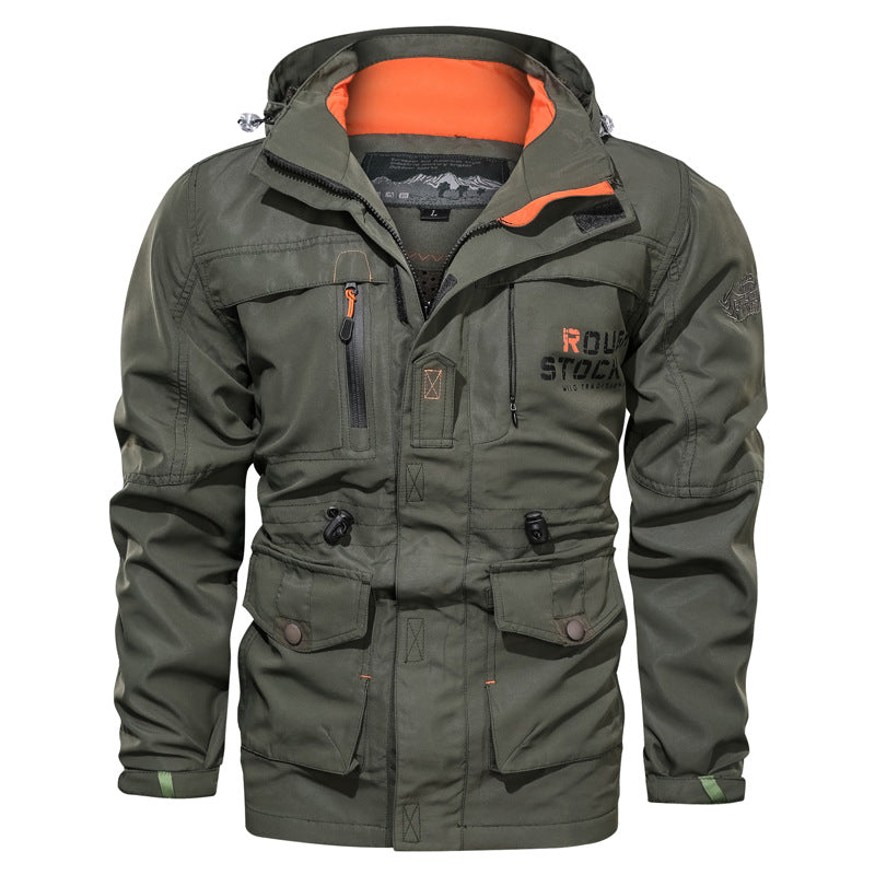 Herren wasserfester und winddichter Outdoorparka mit abnehmbarer Kapuze