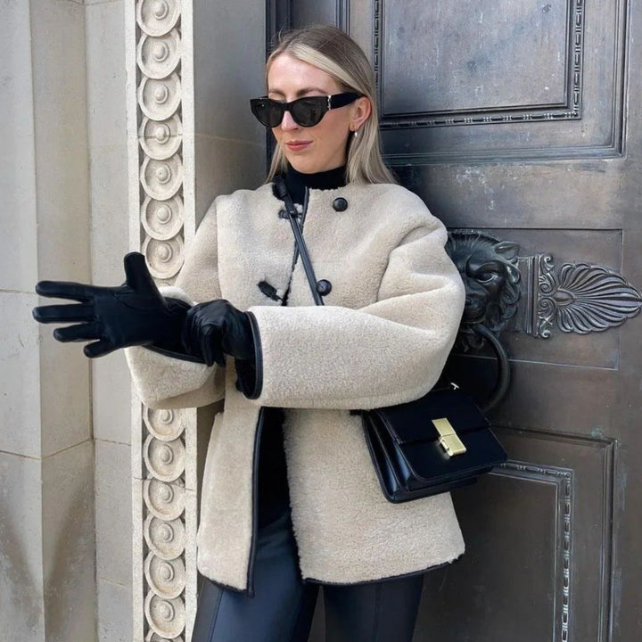 Damen Cropped Rundhalsjacke mit Taschen