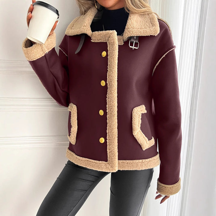 Damen Teddyfelljacke mit Knopfleiste und Seitentaschen