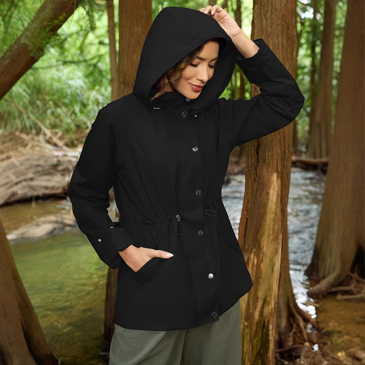 Damen wasserabweisende Freizeitjacke mit verstellbarer Kapuze