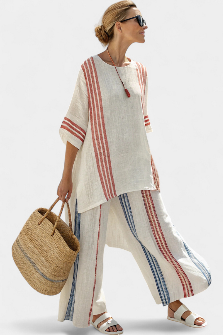 Ludovica – schickes, mehrfarbiges gestreiftes Top und mediterrane Hosen