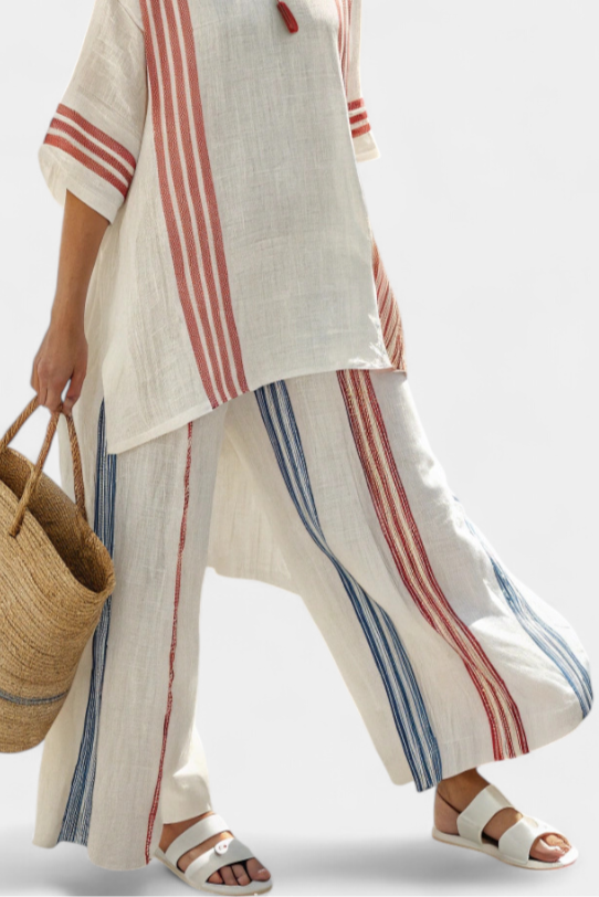 Ludovica – schickes, mehrfarbiges gestreiftes Top und mediterrane Hosen