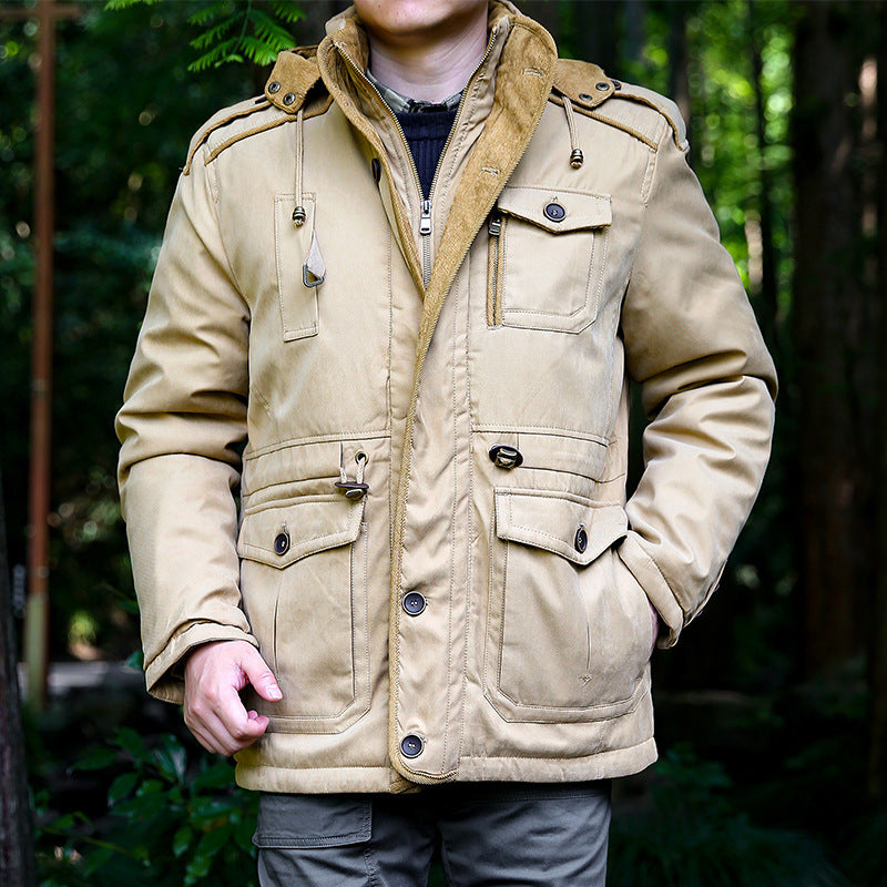 Herren Parka mit Kapuze, Kordelzug, Knöpfen und Taschen
