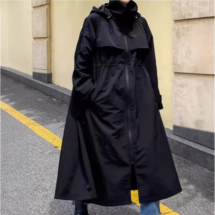 Impermeable oversize para mujer, repelente al agua, con capucha y corte en A