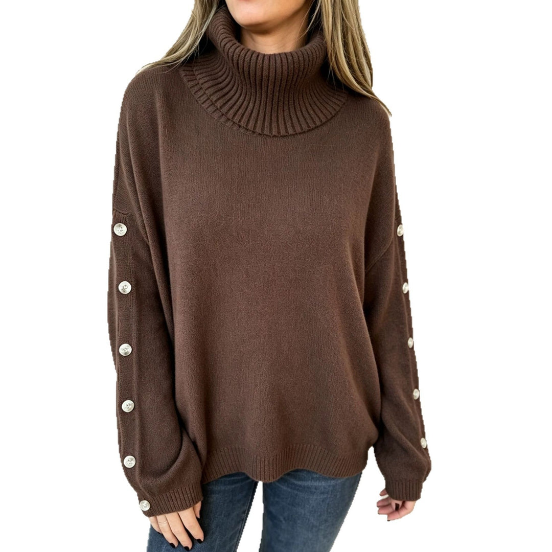 Mara | Damen Oversized Langarm-Turtleneck-Pullover mit Knöpfen