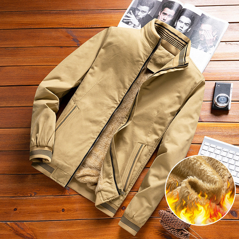 Men's padded bomber jacket with teddy lining and zippered pockets