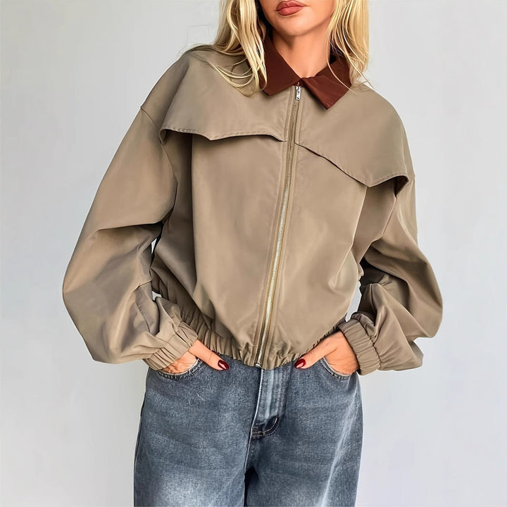 Damen Bomberjacke mit Kragen und geripptem Bündchen