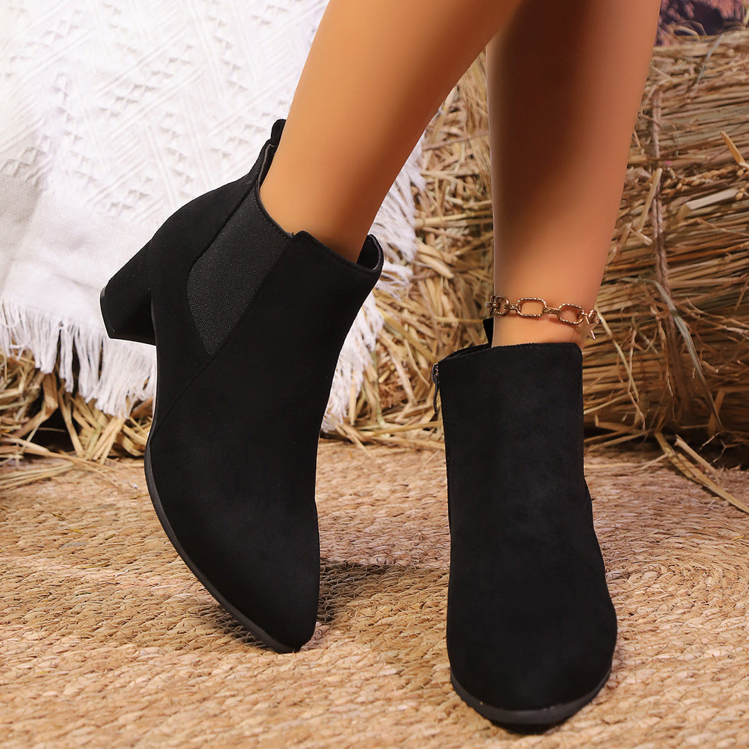 Damen Kurzstiefeletten mit Blockabsatz und Reißverschluss