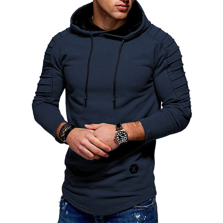 Felpa con cappuccio da uomo, modello lungo, con coulisse e maniche lunghe