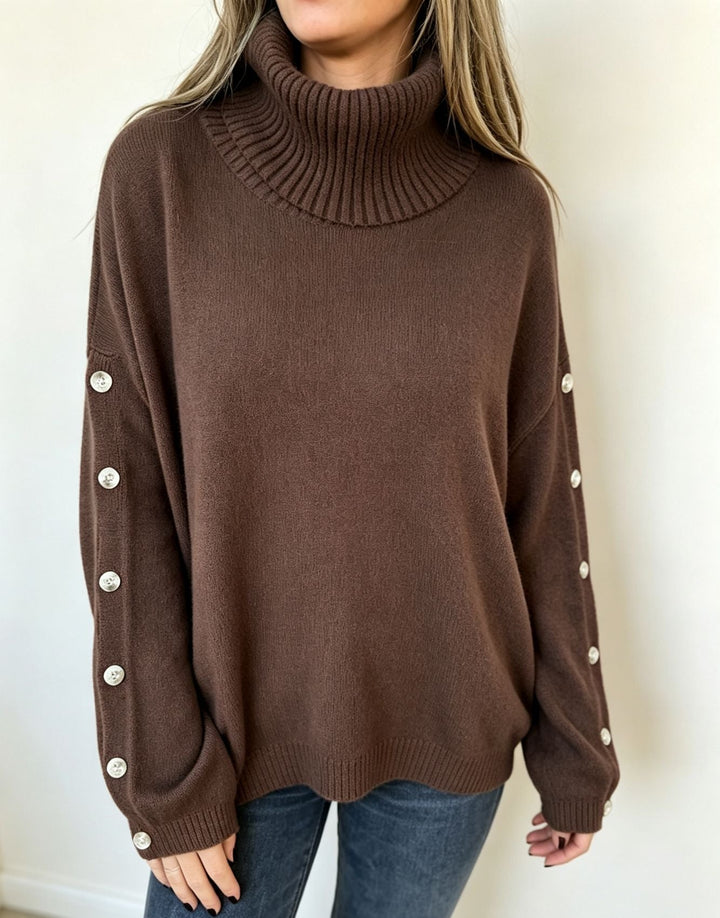 Mara | Damen Oversized Langarm-Turtleneck-Pullover mit Knöpfen