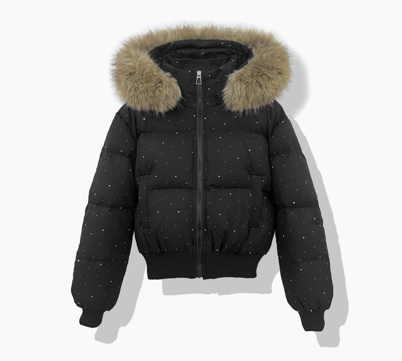 Damen kurzer gesteppter Pufferblouson mit abnehmbarer Kapuze