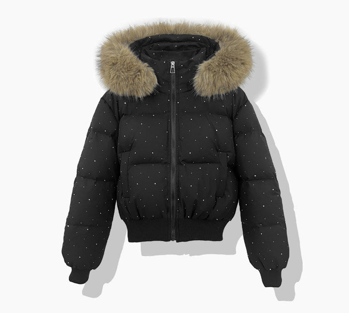 Damen kurzer gesteppter Pufferblouson mit abnehmbarer Kapuze