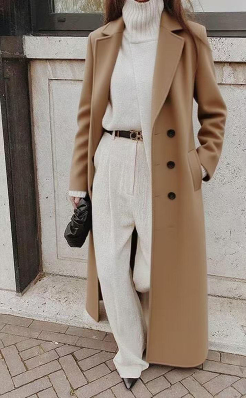 Cappotto lungo da donna a maniche lunghe con tasche