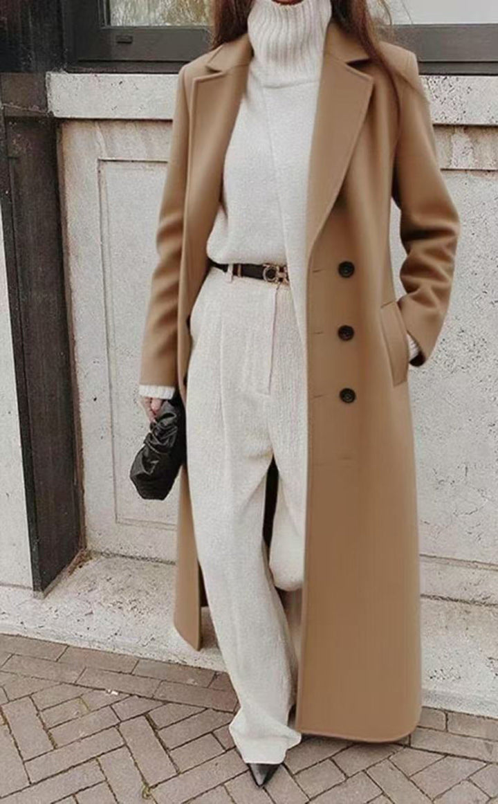 Cappotto lungo da donna a maniche lunghe con tasche