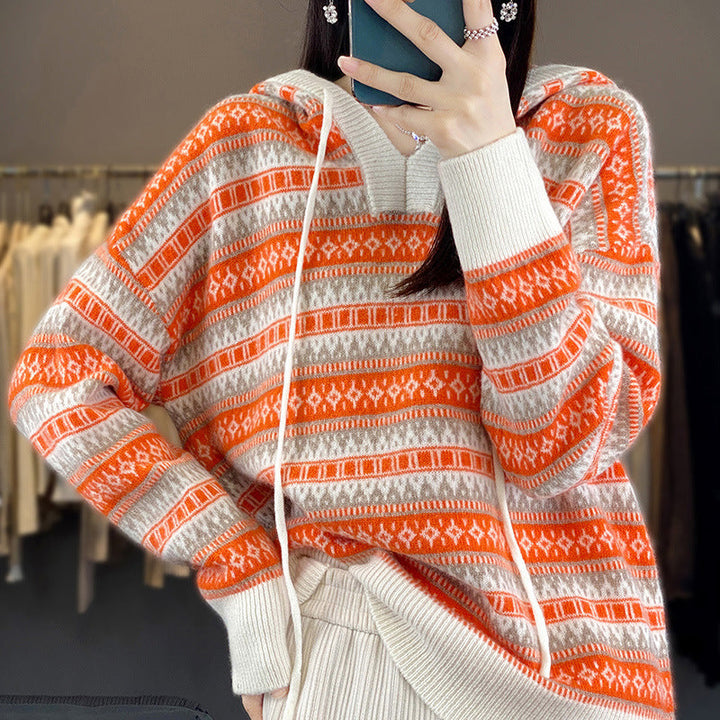 Damen Oversized Hoodie mit V-Ausschnitt und Kordelzug