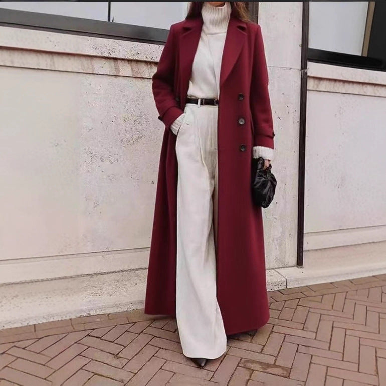 Cappotto lungo da donna a maniche lunghe con tasche