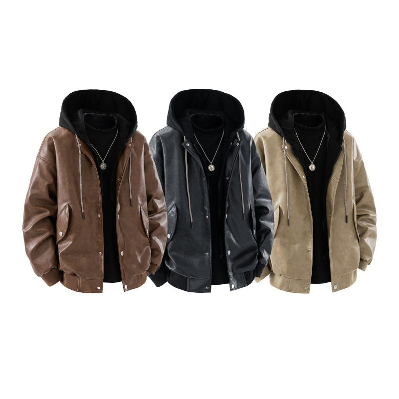 Ανδρικό oversized μπουφάν bomber με κουκούλα, πατιλέτα με κουμπιά και τσέπες