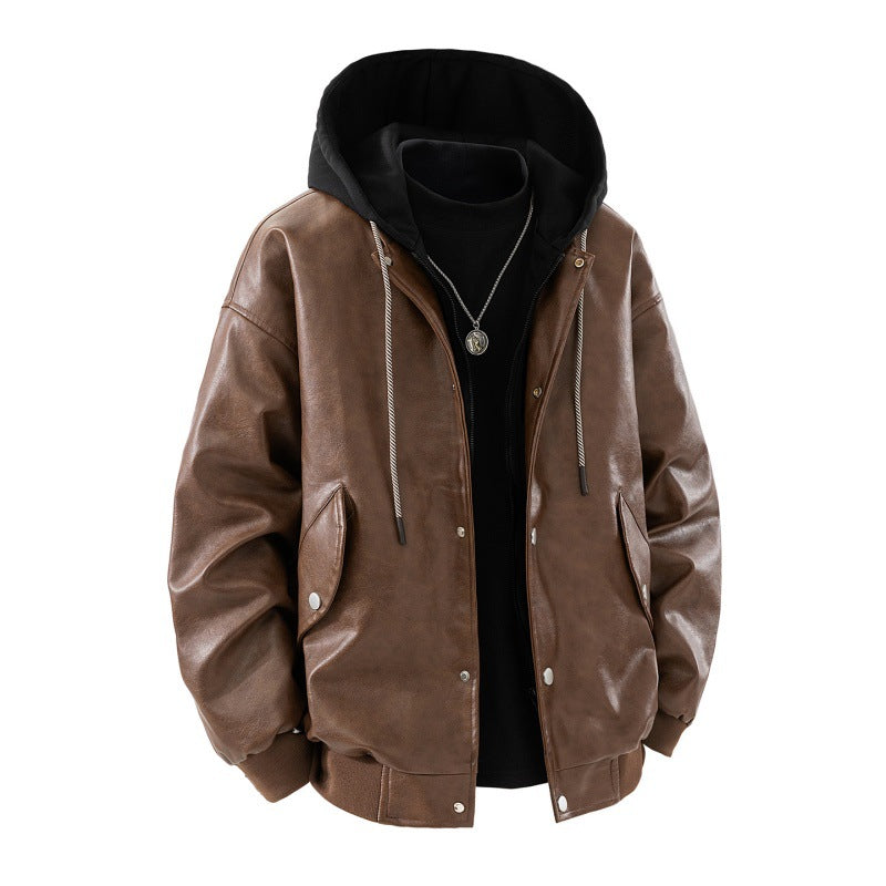 Ανδρικό oversized μπουφάν bomber με κουκούλα, πατιλέτα με κουμπιά και τσέπες