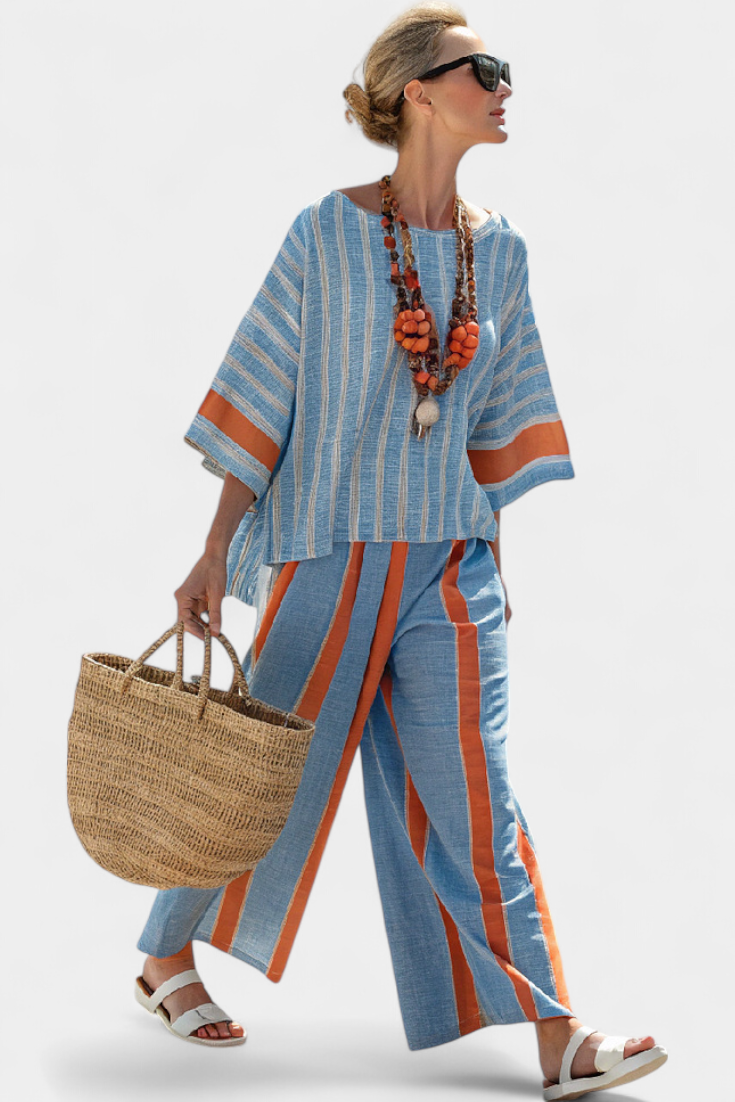 Valeria – elegante terracotta gestreift und Leinenhose