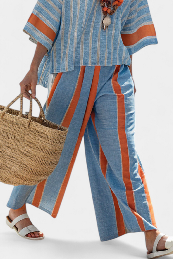 Valeria – elegante terracotta gestreift und Leinenhose