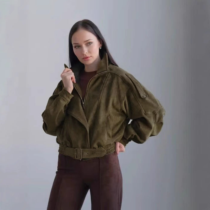 Damen Kurzjacke mit asymmetrischem Reißverschluss und tailliertem Schnitt
