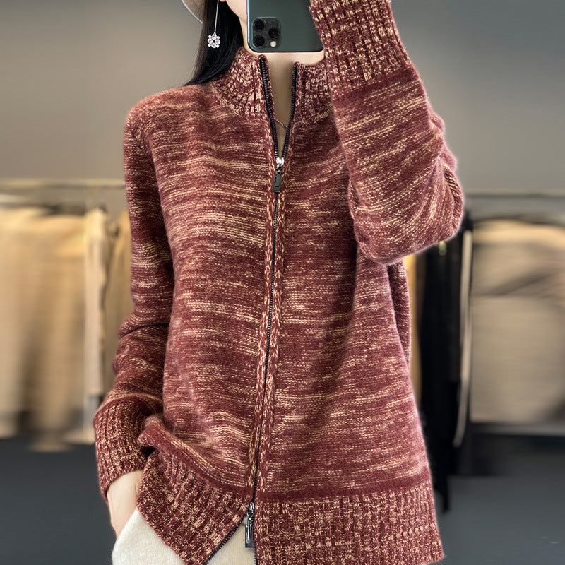Damen Strickjacke mit Reissverschluss und Stehkragen