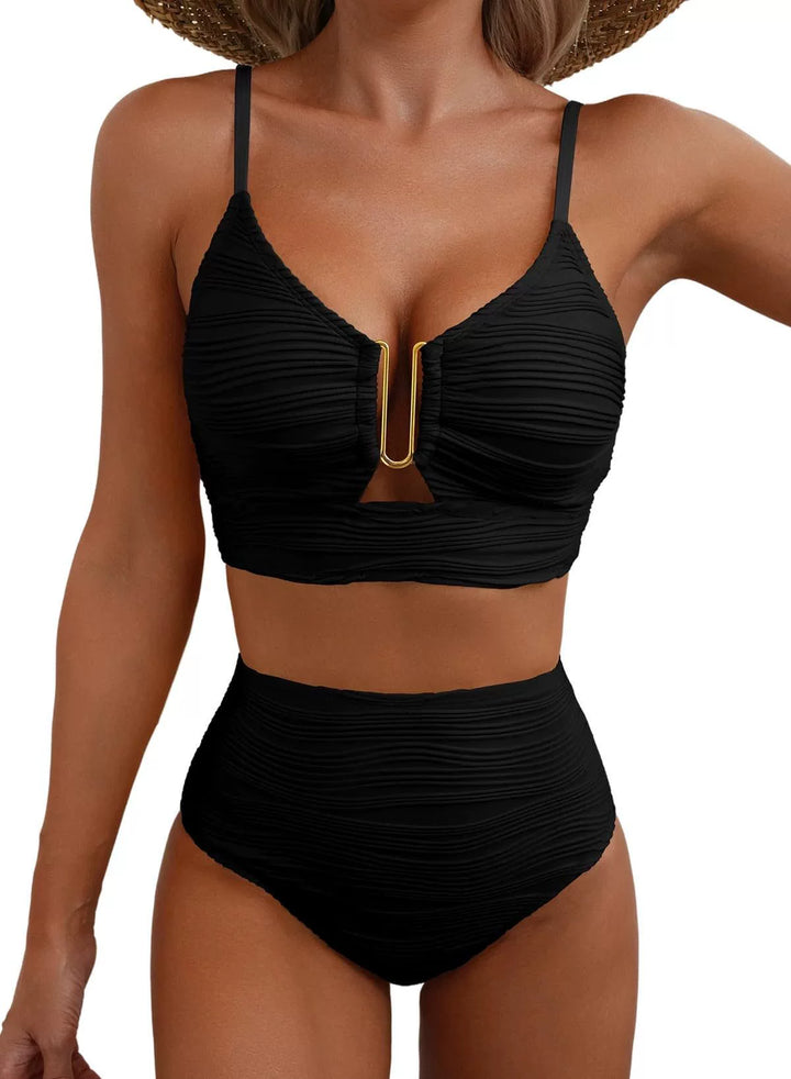 Siren | Hochtailliertes Bikini-Set mit Gold U-Link Detail