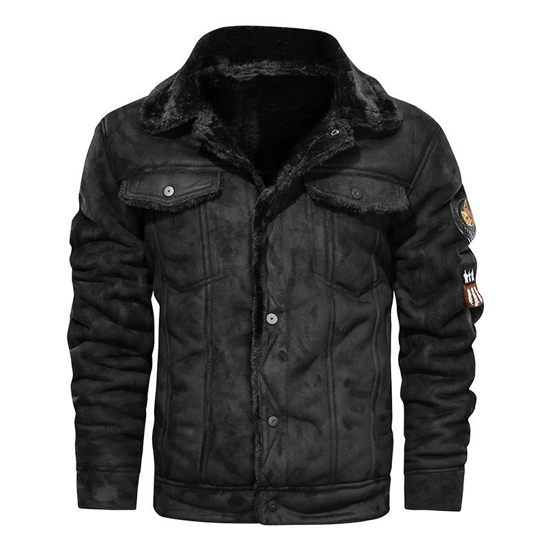 Giacca di jeans da uomo imbottita, con fodera in sherpa e chiusura con bottoni a pressione
