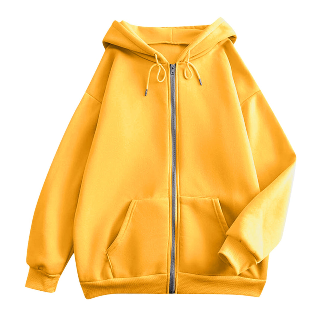 Damen weite Kapuzenjacke mit Reißverschluss, Kängurutaschen und Rippbündchen
