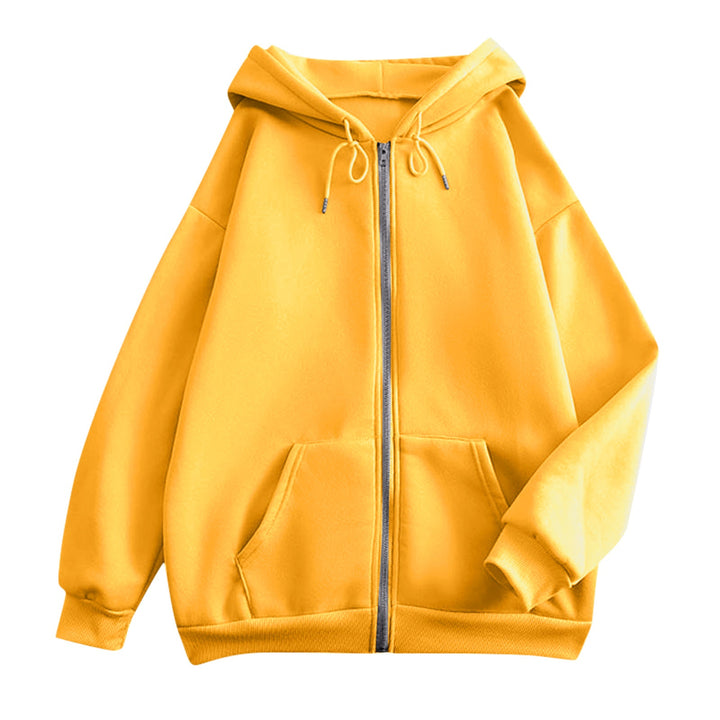 Damen weite Kapuzenjacke mit Reißverschluss, Kängurutaschen und Rippbündchen