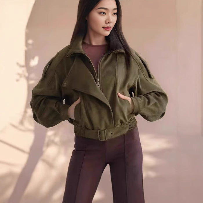 Damen Kurzjacke mit asymmetrischem Reißverschluss und tailliertem Schnitt