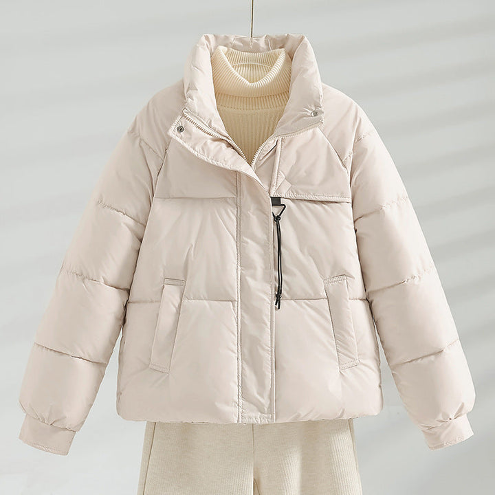 Damen kurze wattierte Boxy-Jacke mit hohem Stehkragen und Kordelzug