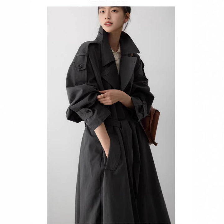 Damen Oversize-Trenchcoat in Maxilänge mit Taillengürtel und Epauletten