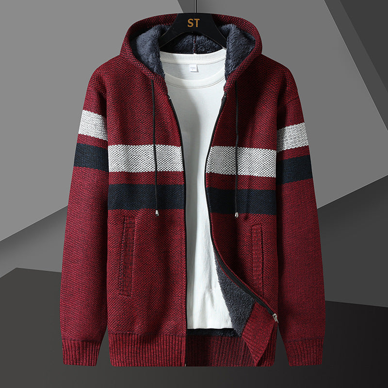Herren Gestreifte Kapuzenjacke mit Kordelzug und Taschen