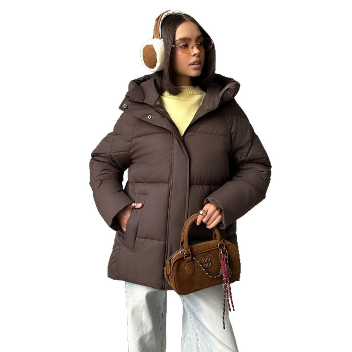 Damen Oversized Steppjacke mit Kapuze und integrierten Taschen